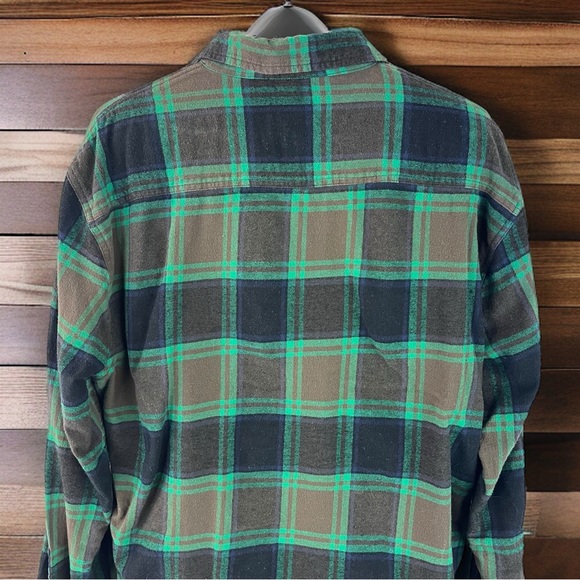 Brown and "Oscar the Grouch" Green Plaid Flannel Shirt - Size XXL - Picture 5 of 8